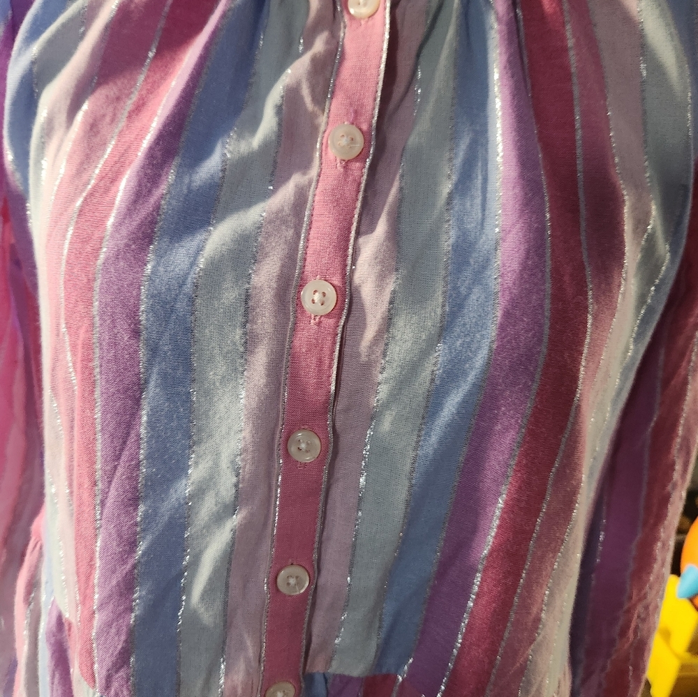 J.CREW Women Button Up Day Dress in Rainbow Color Stripes Matellic NO BELT XS - Picture 3 of 10